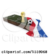 Clipart Of A 3d Soccer Ball Trophy Cup Flag And Pitch On A Shaded Background Royalty Free Illustration by KJ Pargeter