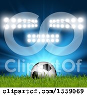 3d Soccer Ball In Grass With Stadium Lights