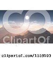 Clipart Of A 3D Render Of A Mountain Range With Low Clouds Royalty Free Illustration