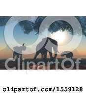 Poster, Art Print Of Silhouetted Herd Of Elephants At Sunset