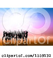 Poster, Art Print Of Silhouetted Group Of Party People Against A Colorful Background And Burst