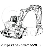 Clipart Of A Black And White Excavator Machine Royalty Free Vector Illustration by dero