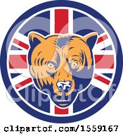 Poster, Art Print Of Retro Grizzly Bear Head In A Union Jack Flag Circle