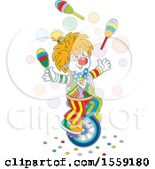 Poster, Art Print Of Cartoon Clown Juggling And Riding A Unicycle
