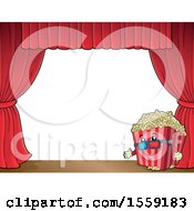 Popcorn Bucket Mascot On A Stage
