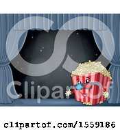 Clipart Of A Popcorn Bucket Mascot On A Stage Royalty Free Vector Illustration by visekart
