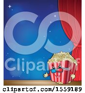 Poster, Art Print Of Popcorn Bucket Mascot On A Stage Over Blue