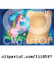 Clipart Of A Unicorn And Parchment Scroll Royalty Free Vector Illustration