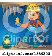 Poster, Art Print Of Miner Holding Ore In A Cave