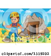 Poster, Art Print Of Miner Holding Ore By A Cave