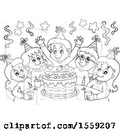 Poster, Art Print Of Lineart Group Of Children Celebrating At A Birthday Party