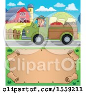 Poster, Art Print Of Farmer Driving A Pickup Truck Over A Scroll