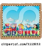 Clipart Of A Parchment Page With A Train Driver And Children Royalty Free Vector Illustration