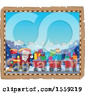 Clipart Of A Parchment Page With Santa Driving A Train Royalty Free Vector Illustration