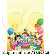 Clipart Of A Group Of Children Celebrating At A Birthday Party Over Yellow Royalty Free Vector Illustration
