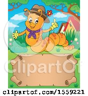 Clipart Of A Caterpillar Over A Scroll Royalty Free Vector Illustration