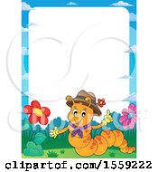 Clipart Of A Border Of A Caterpillar Holding Up A Finger Royalty Free Vector Illustration