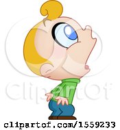 Clipart Of A Little Boy Looking Up In Astonishment Royalty Free Vector Illustration