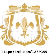 Clipart Of A Golden Yellow Fleur De Lis Shield Royalty Free Vector Illustration by Vector Tradition SM