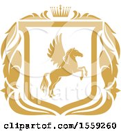 Clipart Of A Golden Yellow Pegasus Shield Royalty Free Vector Illustration
