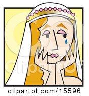 Sad Bride Crying And Resting Her Chin On Her Hands Clipart Illustration