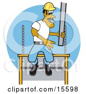 Male Construction Worker Laying Concrete Slabs And Wearing A Hardhat
