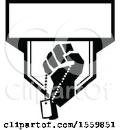 Clipart Of A Retro Clenched Fist Holding Military Dog Tags In A Black And White Crest Royalty Free Vector Illustration by patrimonio