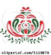 Clipart Of A Red And Green Blooming Flower And Leaves Royalty Free Vector Illustration