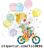 Poster, Art Print Of Cute Clown Riding A Bicycle With Party Balloons