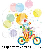 Poster, Art Print Of Party Clown Riding A Bicycle With Balloons