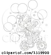 Poster, Art Print Of Cute Lineart Clown Riding A Bicycle With Party Balloons