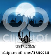 Poster, Art Print Of Eid Mubarak Background With A Crescent Moon And Mosque