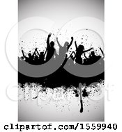 Poster, Art Print Of Silhouetted Dancing Crowd On A Grunge Banner Over Gray