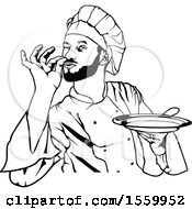 Clipart Of A Black And White Male Chef Gesturing Perfect And Holding A Plate Royalty Free Vector Illustration