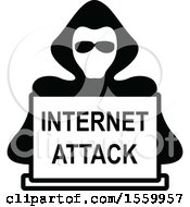 Clipart Of A Hacker Over A Laptop Computer With Internet Attack Text Royalty Free Vector Illustration by dero