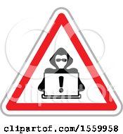 Hacker With A Laptop Computer In A Warning Triangle