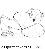 Clipart Of A Cartoon Lineart Black Man Exercising On A Ball Royalty Free Vector Illustration