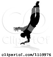 Clipart Of A Silhouetted Male Hip Hop Dancer With A Reflection Or Shadow On A White Background Royalty Free Vector Illustration