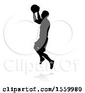 Poster, Art Print Of Silhouetted Basketball Player With A Reflection Or Shadow On A White Background
