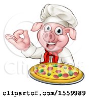 Clipart Of A Chef Pig Holding A Pizza And Gesturing Perfect Royalty Free Vector Illustration