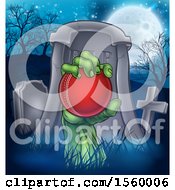 Poster, Art Print Of Rising Zombie Hand Holding A Cricket Ball In A Cemetery