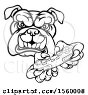 Poster, Art Print Of Black And White Tough Bulldog Mascot Holding A Video Game Controller