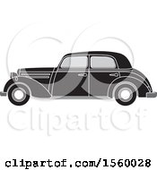 Clipart Of A Grayscale Vinage Car Royalty Free Vector Illustration