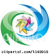 Clipart Of A Colorful Pinwheel In Green And Blue Swooshes Royalty Free Vector Illustration by Lal Perera
