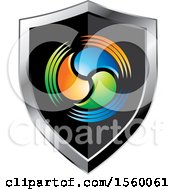 Clipart Of A Shield With A Colorful Swoosh Royalty Free Vector Illustration by Lal Perera