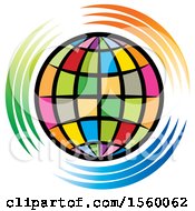 Poster, Art Print Of Colorful Grid Globe With Orange Blue And Green Lines