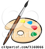 Clipart Of A Paintbrush And Artist Palette Royalty Free Vector Illustration