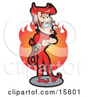 Muscular Male Devil Standing With His Arms Crossed In Front Of A Big Fire