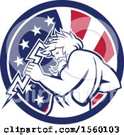 Clipart Of A Retro Zeus Holding A Thunder Bolt In An American Flag Circle Royalty Free Vector Illustration by patrimonio