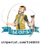 Poster, Art Print Of Man Holding A Caught Fish Over A Big Catch Banner
